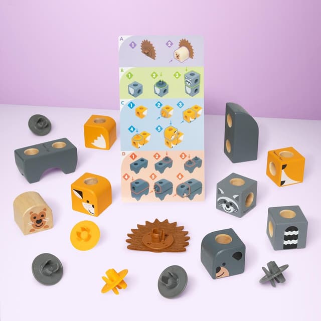 Detalle 2 de Melissa & Doug Blockables Waldtierfreunde Bau-Set (16-teilig, ab 2 Jahren) – 9 Holzbausteine mit Steck- und Filzteilen