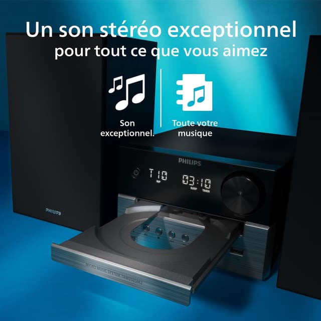 Detalle de Philips TAM3505M2 microchaîne Hi-Fi : Bluetooth, lecteur CD, USB, radio DAB/FM et Auracast