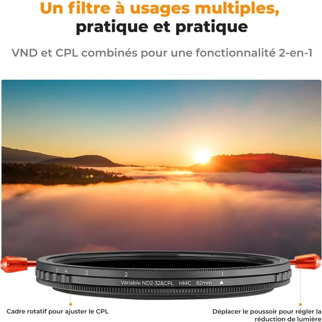 Thumbnail 2 de K&F CONCEPT Ø58mm Filtre CPL+ND 2-32 1-5 Stops