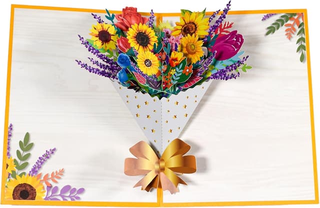 Detalle de Sunflower Bunch Pop Up Paper Flower Bouquet Greeting Card with Blank Note & Envelope