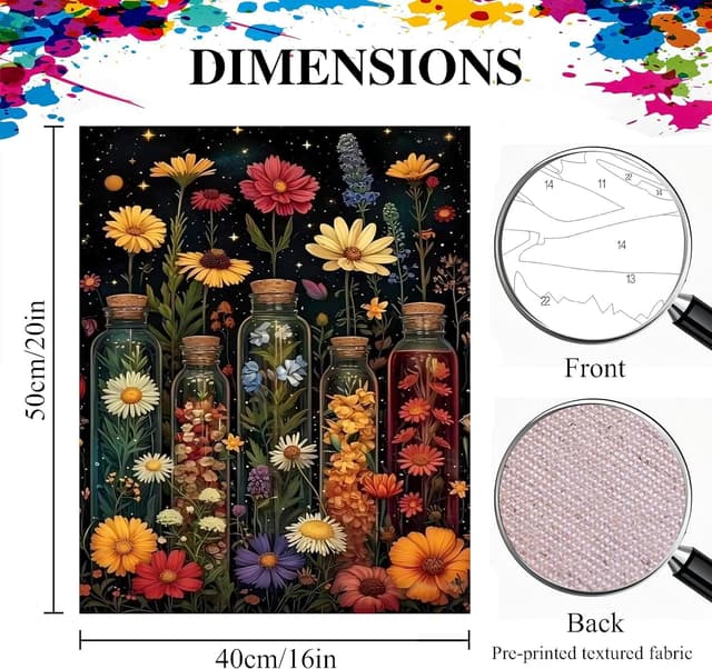 Detalle 2 de Lonmo Art Flowers Paint by Numbers Kit (16x20inch) for Adults