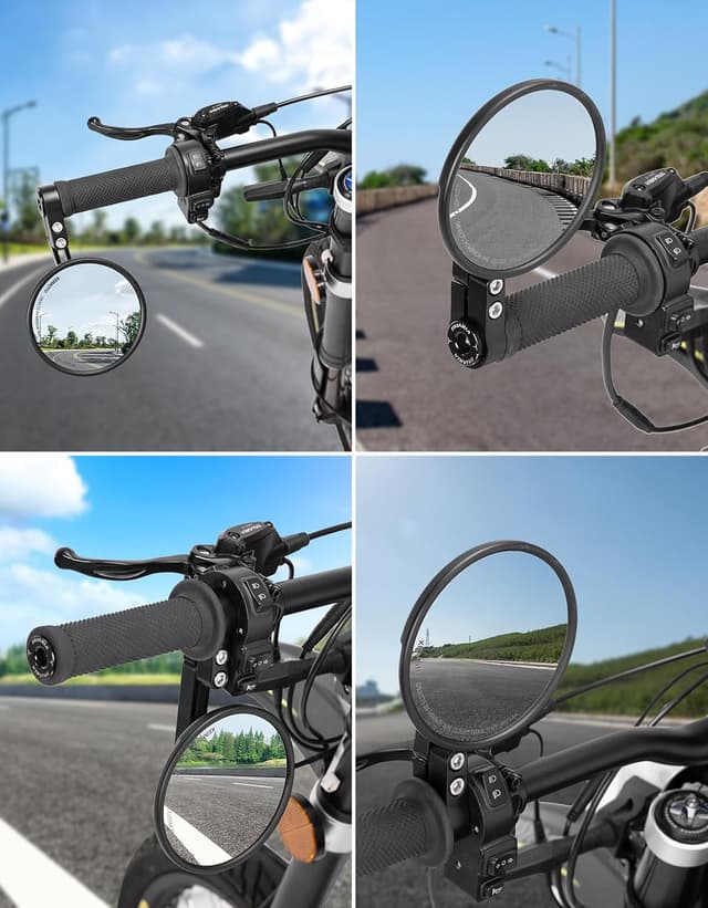 Detalle de KEMIMOTO CNC Motorrad Spiegel E24 geprüft – 360° drehbar, 2 Stück Lenkerendenspiegel für viele Lenker