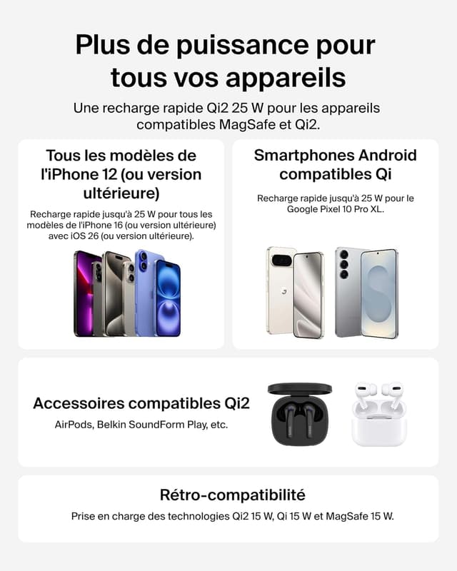 Detalle 2 de Belkin UltraCharge Chargeur Magnétique Qi2 25 W Noir