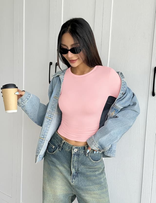 Detalle de Hotouch T-shirt manches longues femme col rond ajusté thermiques en soie de lait (XS à XL)