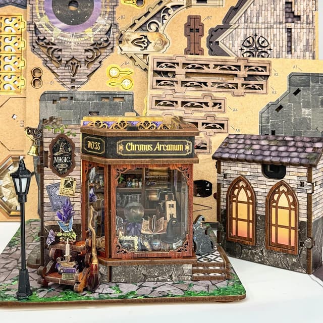 Detalle de Miggley DIY Miniature House Kit: Time Magic Club book nook 3D wooden puzzle