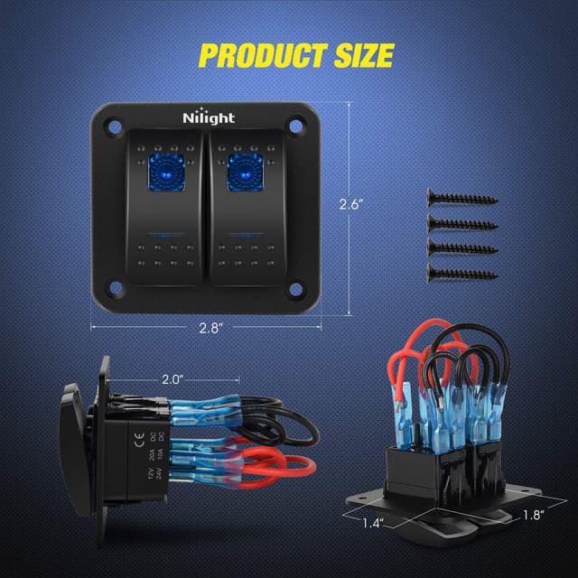 Thumbnail 6 de Nilight 90106B 2-Gang Rocker Switch Panel (5-Pin) for 12V/24V Vehicles, Marine & ATVs — Blue