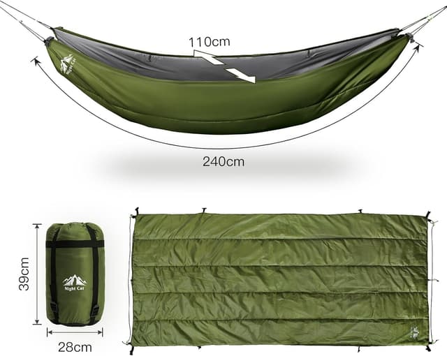 Detalle de Night Cat sous-quilt pour hamac de camping (underquilt) – couverture thermique 240 × 110 cm