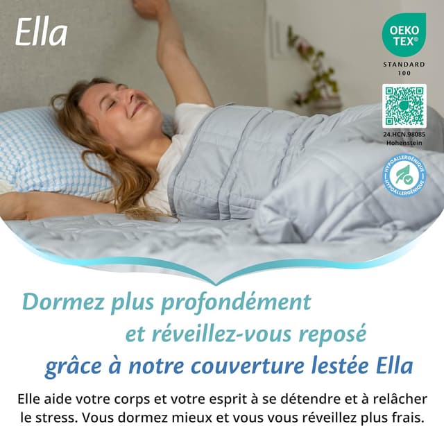 Detalle de Ella Couverture Lestée Adulte 150x200 cm 7 kg à 7 couches – couverture pondérée apaisante