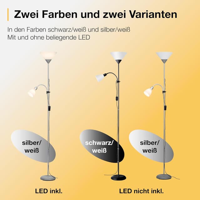 Detalle de Brilliant Lampe Spari Deckenfluter Lesearm silber/weiß – 1x E27, mit Schnurzwischenschalter, höhenverstellbar