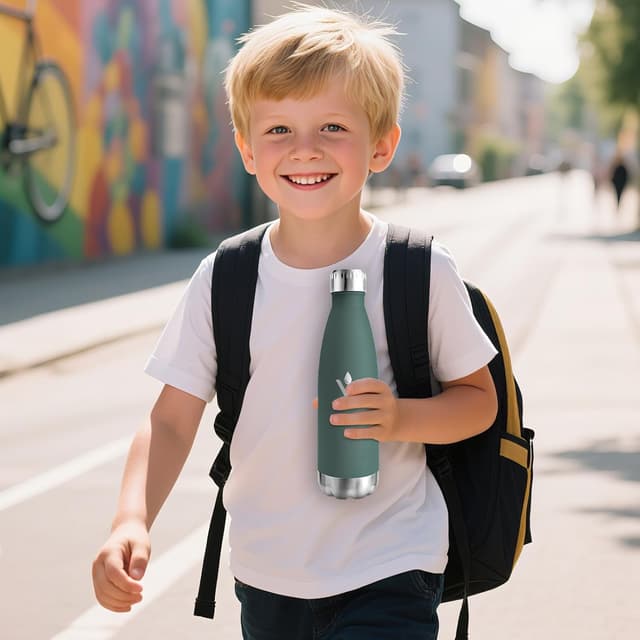 Detalle 2 de Motswedi Borraccia Termica Bambini da 500 ml in acciaio inox 18/8 a doppia parete, verde militare