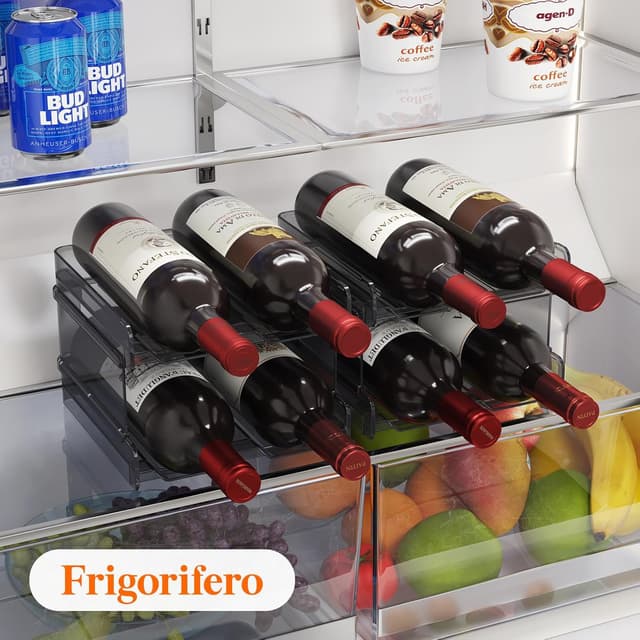 Detalle de Lifewit Portabottiglie impilabile in plastica per frigo e dispensa (set da 2) da 8 bottiglie, nero
