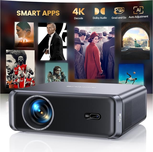 Detalle de iWIMIUS Smart Beamer 4K mit Official Netflix, Dolby Audio, 1000 ANSI und Auto-Fokus (WiFi 6/Bluetooth) für Outdoor & Garten