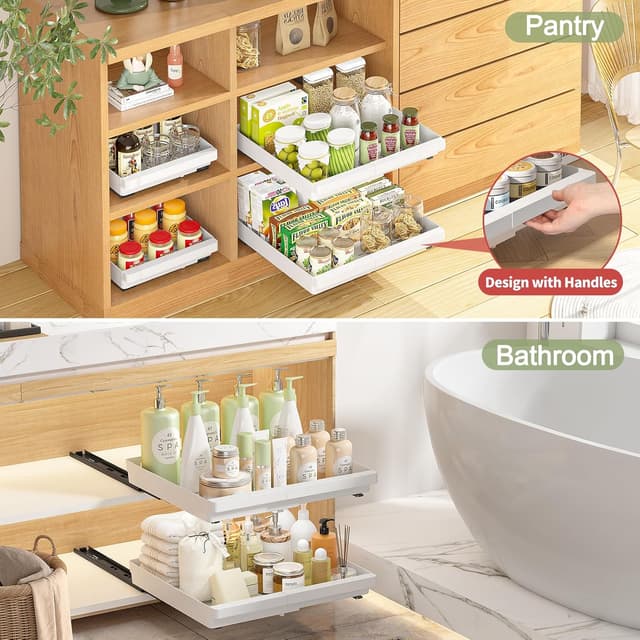 Detalle 2 de DOMNIU 2-Pack Pull-Out Cabinet Organizers (Expandable, Adhesive Nano Film), White — 11.6"-17.5