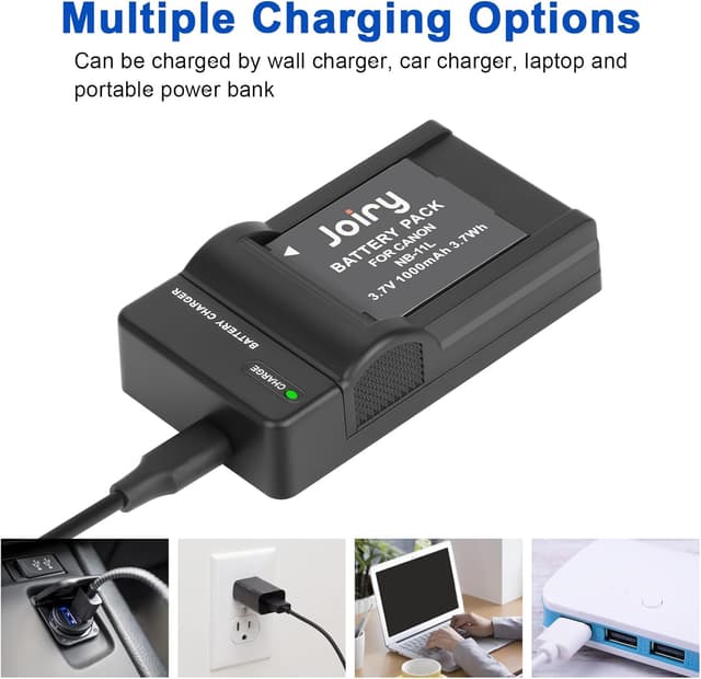 Detalle de Joiry 2 x NB-11L Li-ion replacement batteries with LCD USB charger for Canon PowerShot & ELPH cameras