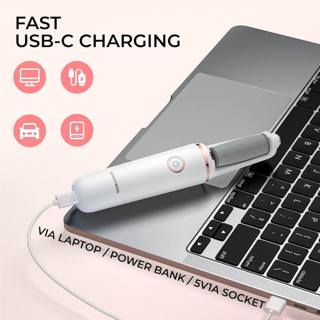 Detalle de BarberBoss QR-5101 : râpe électrique rechargeable pour les pieds, kit de pédicure avec rouleaux fins et épais