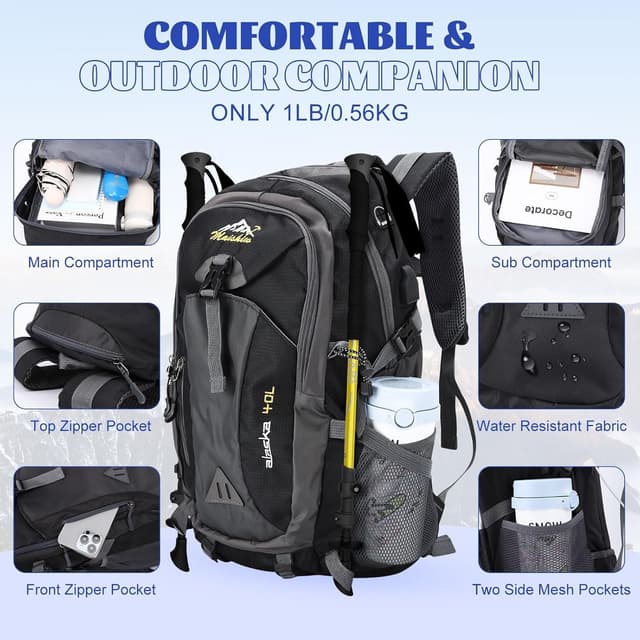 Detalle de ROSSRORE Foldable Backpack 40L Waterproof Lightweight Travel Daypack (40L)