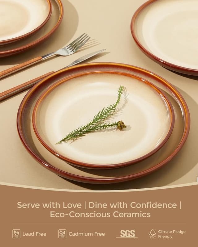 Detalle 2 de Pokini 24-Piece Stoneware Dinnerware Set for 8 (Plates & Cereal Bowls)