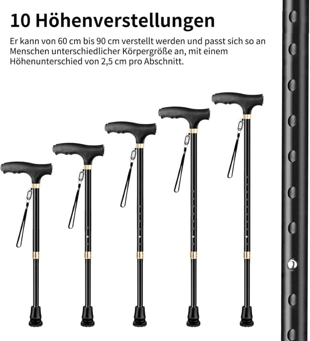 Detalle 2 de OOCOME Höhenverstellbarer Gehstock mit Licht, 60-94 cm