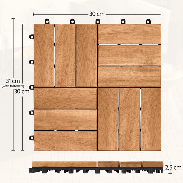 Detalle de Yaheetech Holzfliesen Akazie 30x30 cm im 27er Set (Klick-/Stecksystem, für Terrasse & Balkon)
