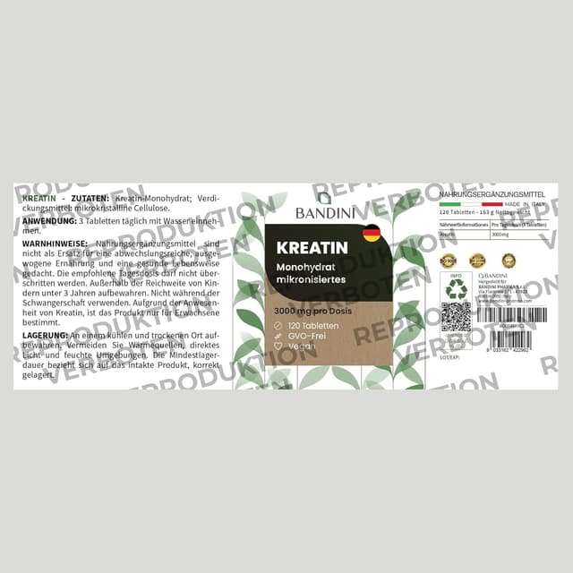 Thumbnail 4 de Bandini Kreatin Monohydrat 3000 mg Tabletten