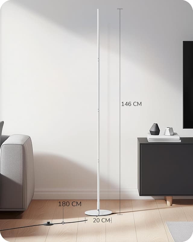Detalle 2 de EDISHINE Stehlampe für Wohnzimmer und Büro, LED dimmbar 3000K mit Memory-Funktion, höhenverstellbar bis 146 cm (weiß)