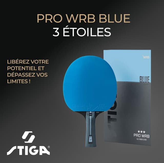 Detalle 1 de STIGA Pro WRB Blue Edition raquette de ping-pong 3 étoiles à revêtement bleu
