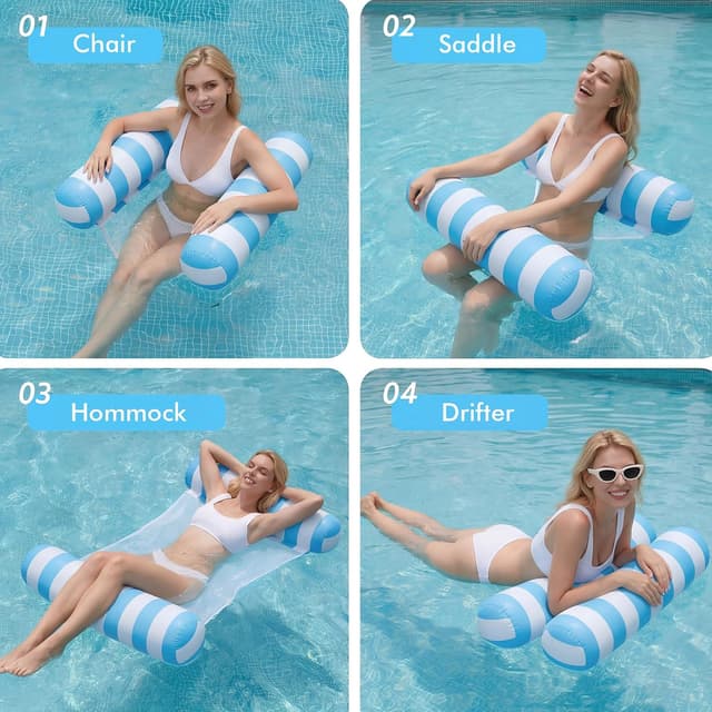 Detalle 2 de OKSUWATER 5 Pack Inflatable Pool Floats with Headrest & Footrest (4-in-1 Water Hammock), Multicolor