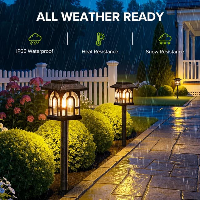 Detalle de BUCASA 4 Pack Solar Garden Lights (Up to 10 Hours, IP65) – 3000K Warm White outdoor pathway lighting