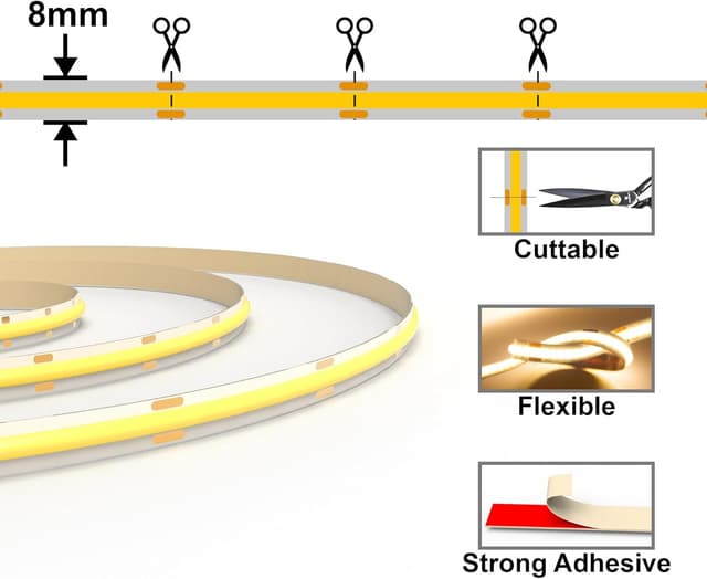 Detalle 2 de Luktix COB LED Strip 5m (2700K Warm White), 24V Dimmable with RF Remote and UKCA Power Supply