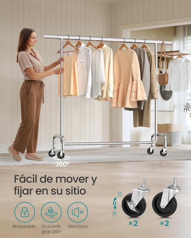 Thumbnail 4 de SONGMICS Burro Ropa con Ruedas, Extensible y Pesado