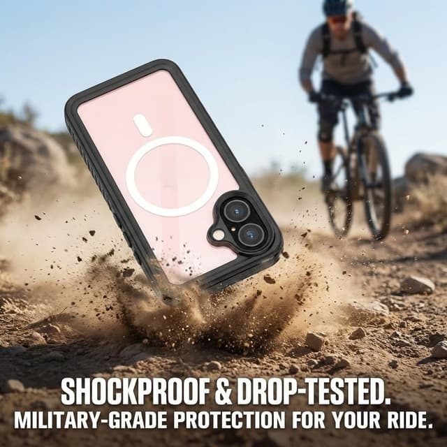 Detalle de FYHCMC iPhone 16 waterproof case with MagSafe support (black, sealed 360° cover)