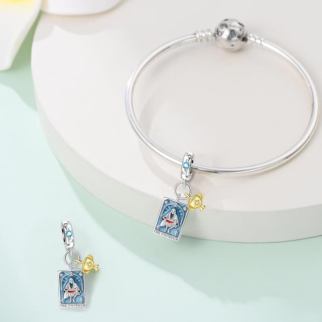 Detalle de QIKAOLA S925 Sterling Silber Charm Perlen mit Tarot-Motiven für Pandora-Armbänder und -Halsketten