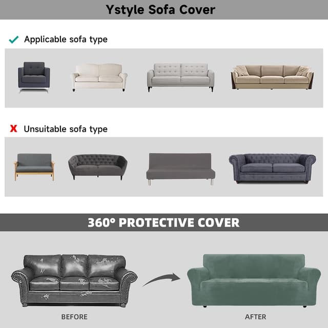 Thumbnail 6 de Ystyle Copridivano in velluto per 3 posti con braccioli: copridivano universale antigraffio antiscivolo in verde chiaro