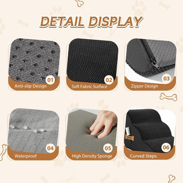 Detalle de Dog stairs ramp 3-step, 58x38x38cm