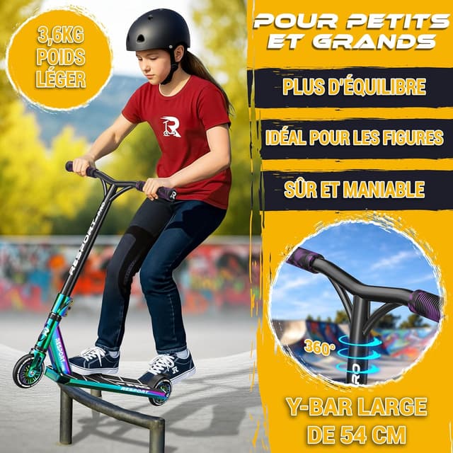 Detalle 2 de RE:SPORT Trottinette stunt Revo Pro avec roues 110 mm PU et guidon en Y (cascade/freestyle)