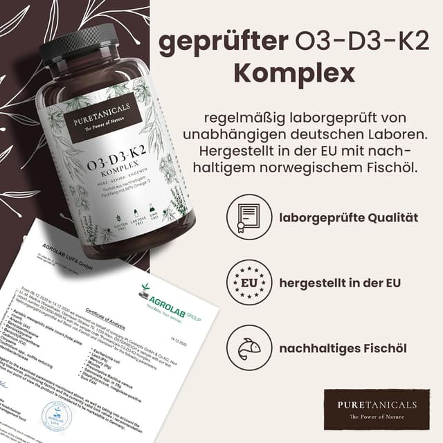 Detalle 2 de PURETANICALS Omega 3 + D3 + K2 240 Kapseln đ©ș