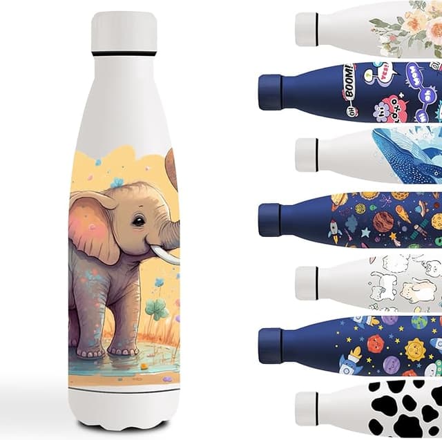 Detalle de Cantimplora Infantil Blanco Elefante 500ml 🐘 Acero Inoxidable