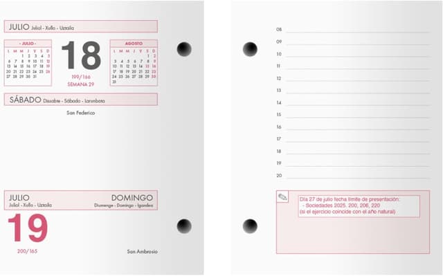 Detalle 2 de Bloc de bureau Dohe 2026 – Calendrier quotidien en espagnol (janvier à décembre), format 8,5 x 11 cm