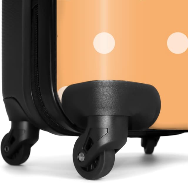 Detalle de NoBoringSuitcases.com Handgepäck-Koffer Trolley 55×35×20 cm mit 4 Rollen – Hartschale mit Zahlenschloss (Punkte, Orange/Weiß)