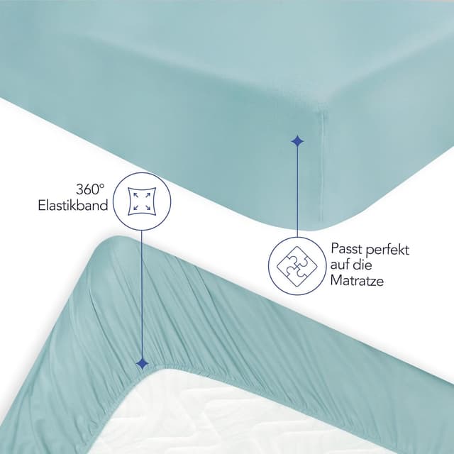 Detalle de Dreamzie Spannbettlaken 200x200 aus Mikrofaser – tiefes Spannteil bis 33 cm, Oeko-Tex Aqua