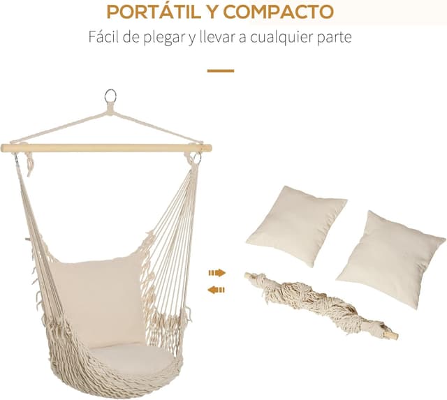 Thumbnail 5 de Outsunny Silla Colgante Hamaca 120 kg Crema