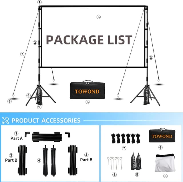 Thumbnail 5 de TOWOND 84 inch Projector Screen