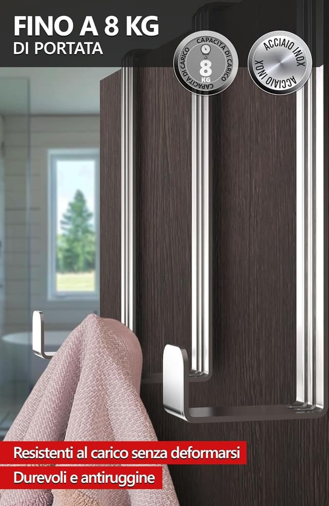 Detalle de 4smile Appendiabiti da porta in argento, set da 4 ganci in acciaio inox con fissaggio flessibile