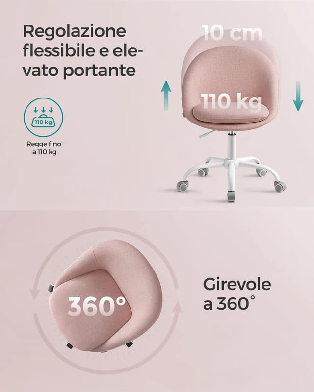 Thumbnail 6 de SONGMICS Sedia da studio girevole rosa gelatina OBG020P01 in cotone-lino