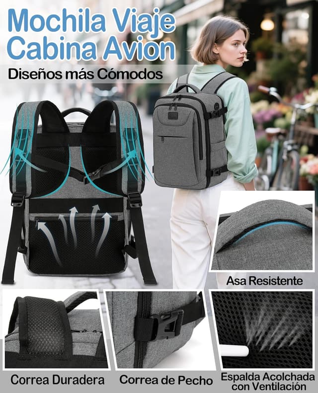 Thumbnail 4 de LYNXCHER Mochila de Viaje Cabina ✈️ 30L para Portátil 15.6" Gris