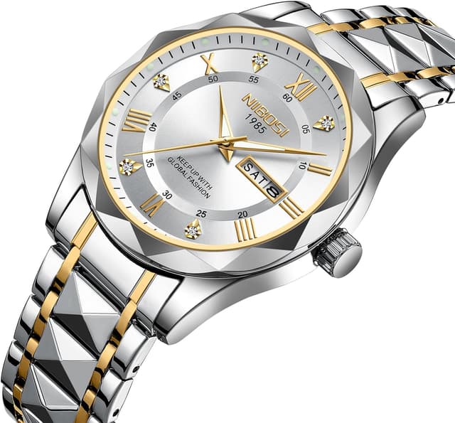 Detalle 2 de NIBOSI Orologio da polso da uomo analogico al quarzo in acciaio inox impermeabile