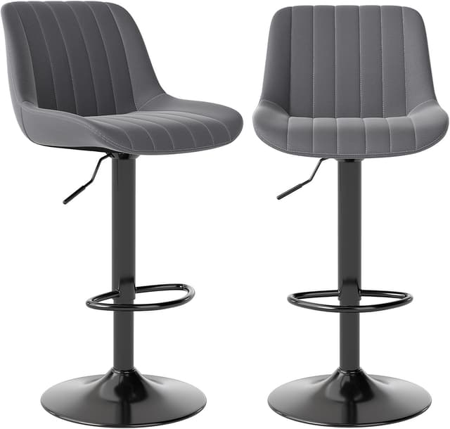 Detalle de Youhauchair Bar Stools Set of 2 – Swivel Counter Height Stools with Back, Adjustable PU Leather, Dark Grey