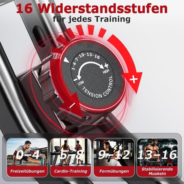 Detalle de vannect Heimtrainer Fahrrad klappbar mit 16 Stufen Magnetwiderstand, Pulssensor & LCD