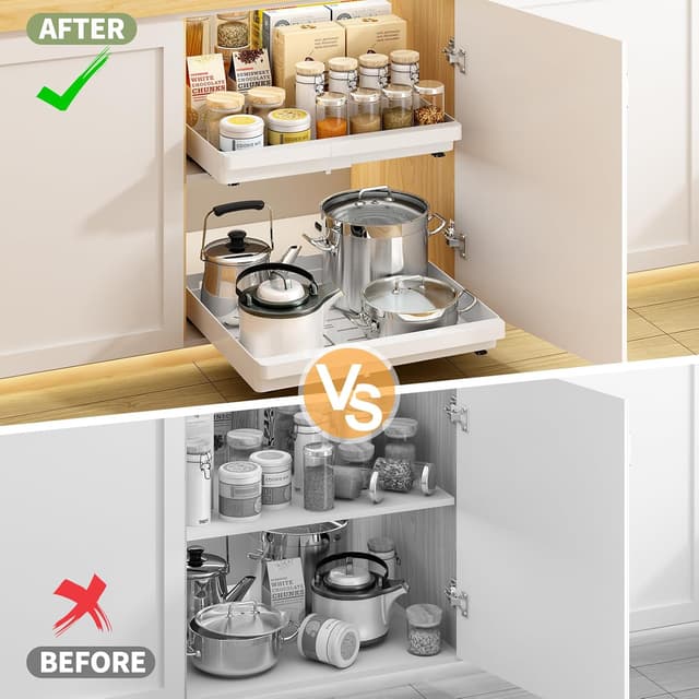 Detalle 2 de DOMNIU 2-Pack Pull-Out Cabinet Organizers (Expandable, Adhesive Nano Film), White — 11.6"-17.5