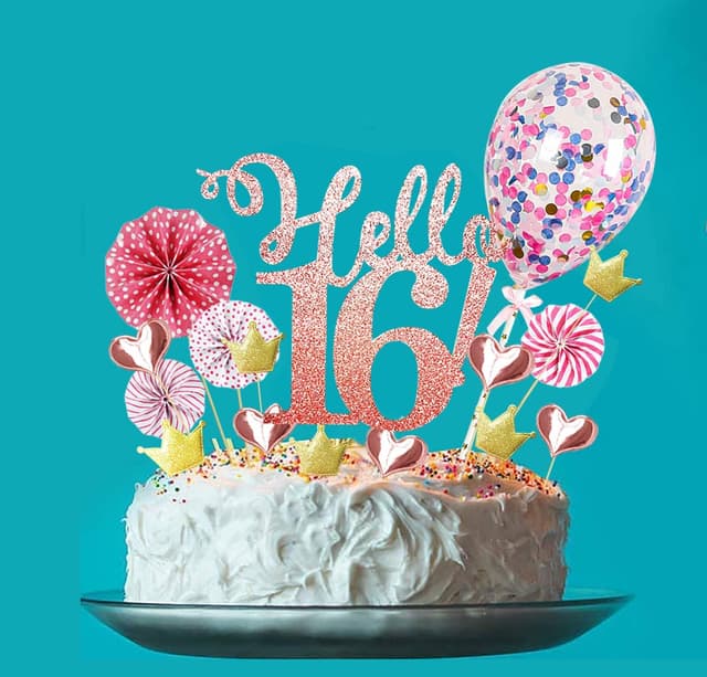 Detalle de Yitla 16. Tortendeko Geburtstag Frau mit 16th Kerzen & Glitzer-Topper, 20 Stück